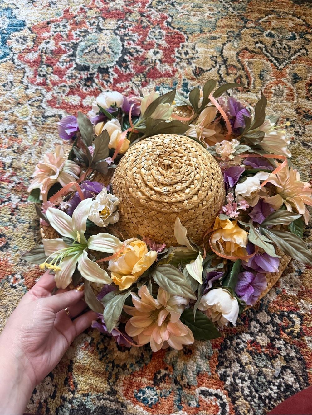 Floral straw Cottagecore hat